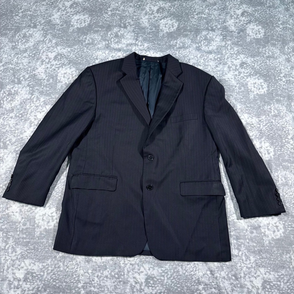 Burberry London Jacket Mens 44S Navy Blue Pinstripe 100%Wool Kensington Blazer